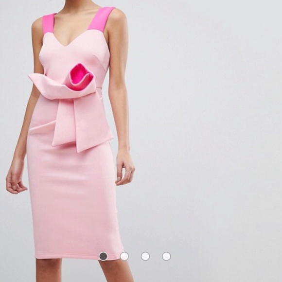 ASOS Design Two Tone Pink Origami Midi Bodycon Dress - Picture 1 of 4